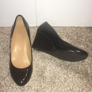 J Crew Black “Patent Leather” Wedge Heels Size 9M